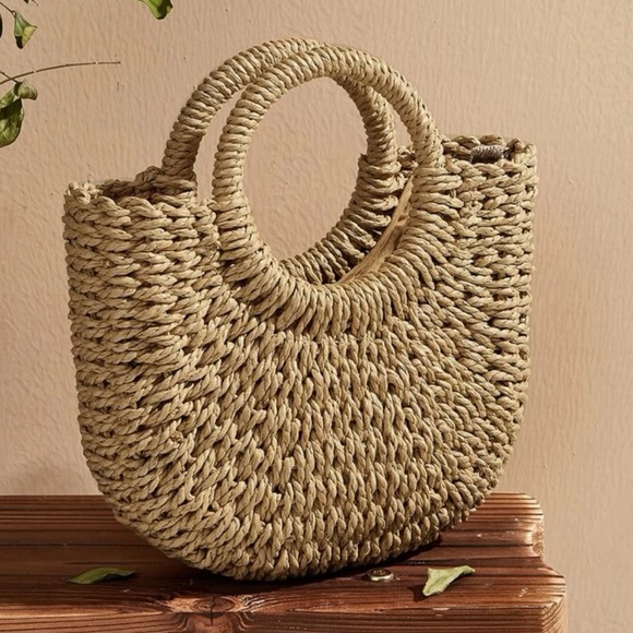 Kristine’s Closet Handbags - 🎀 New! Khaki Woven Satchel Bag with Ring Handle